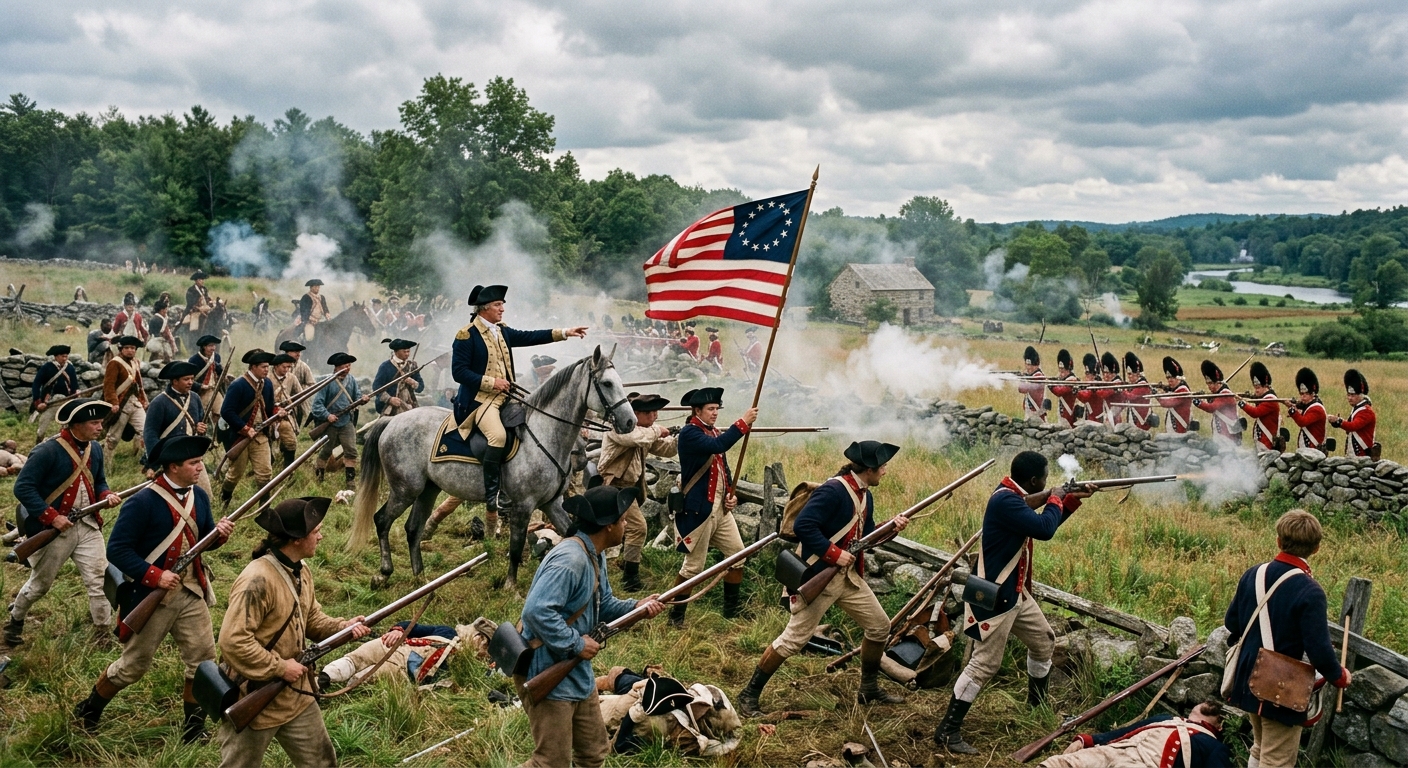 Illustration of American revolutionary soldiers in battle, 1776