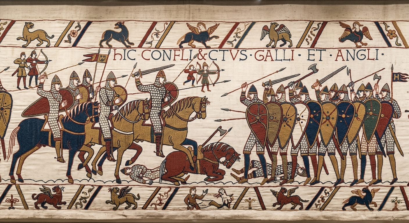 The Bayeux Tapestry, showing mounted Norman knights in battle