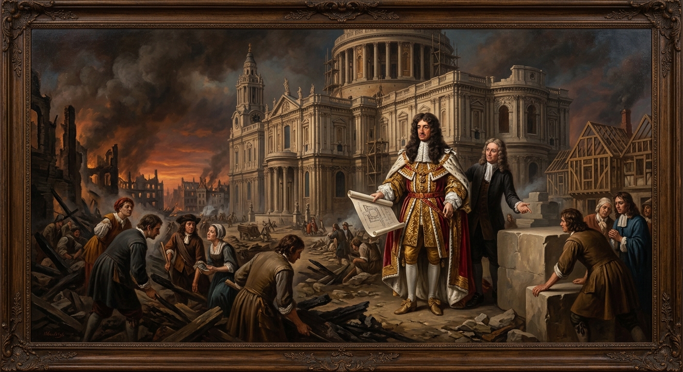 The Great Fire of London, 1666 — much of the city, including old St Paul's Cathedral, was destroyed