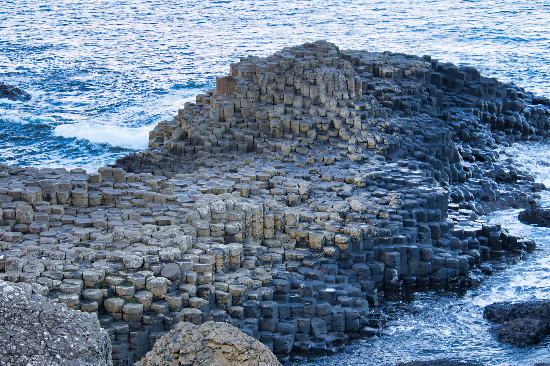 Columns of volcanic rock at the Giant’s Causeway in Northern Ireland