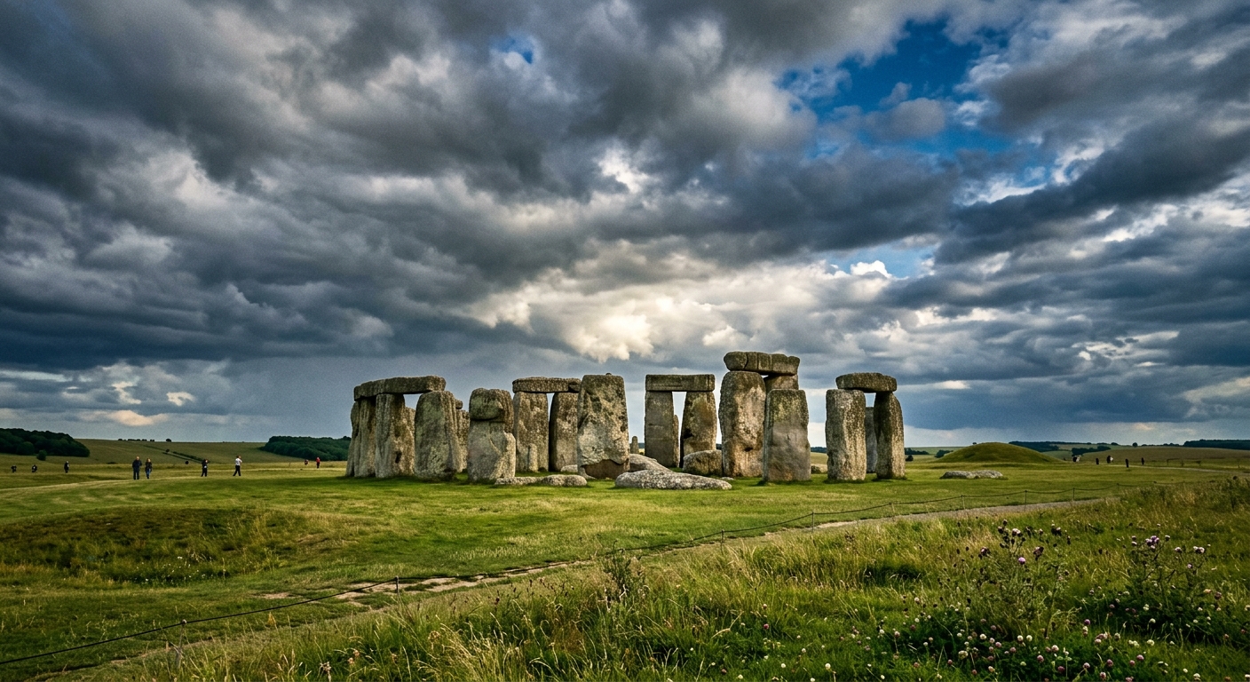 Stonehenge, a Neolithic stone monument in Wiltshire